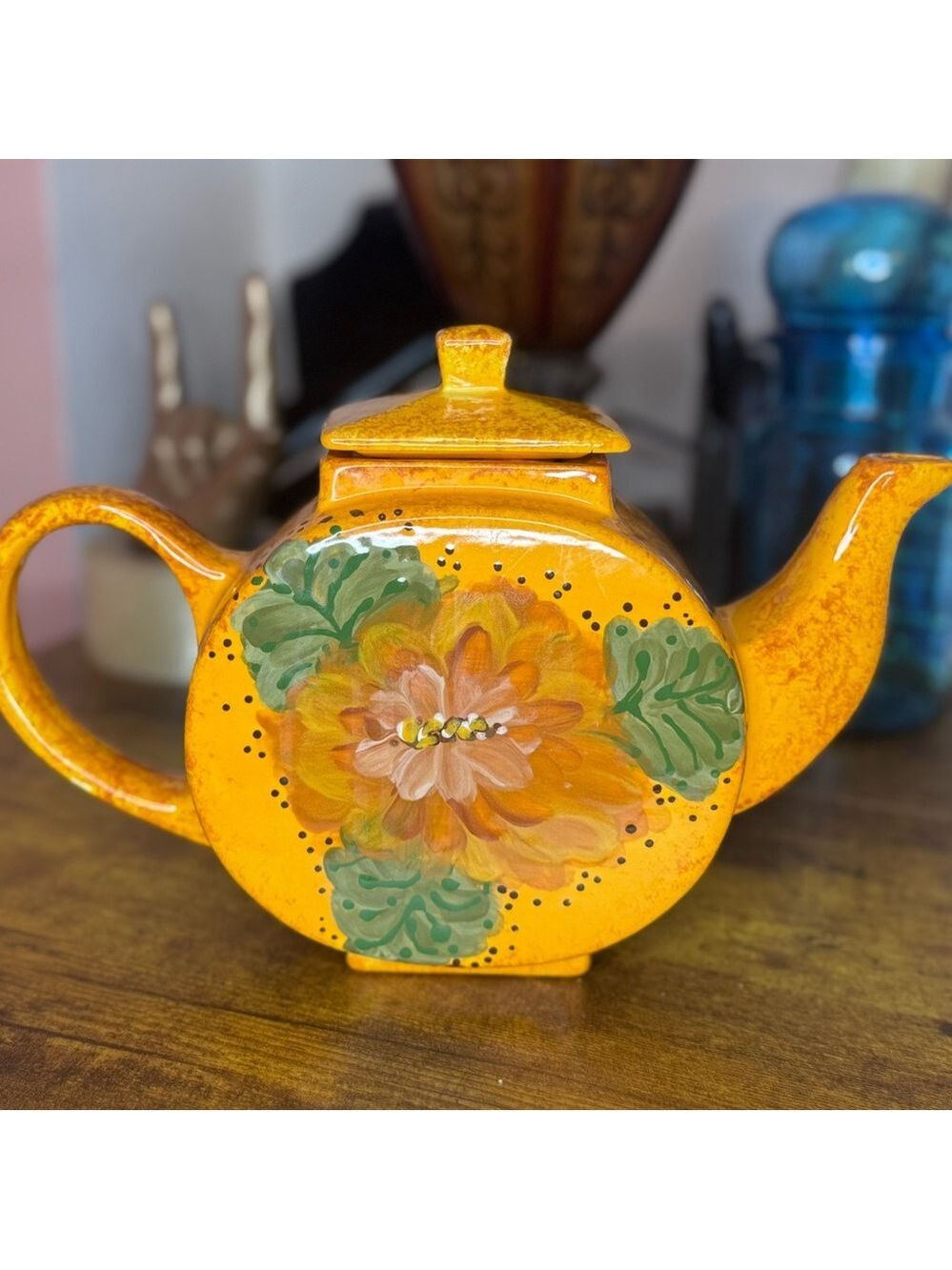 orange Art glazed signed handle spout top
Musty Orange green decorative art - Picture 2 of 10